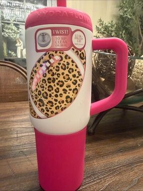 Pink & White Football Travel Mug with Leopard Accent